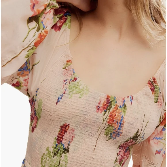 Free People, Morning Glory Floral Smocked Long Sleeve Maxi Dress, Size Xs NWT - Picture 5 of 8